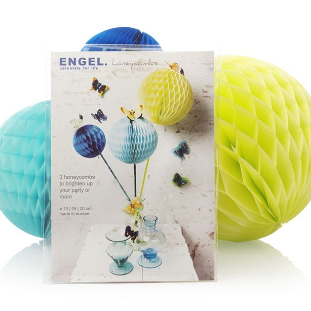 Spring - Large Colourful Honeycombs - Set of 3 (10, 15 & 20 cms) Blue/Turquoise/Yellow - Engelpunt/Life&