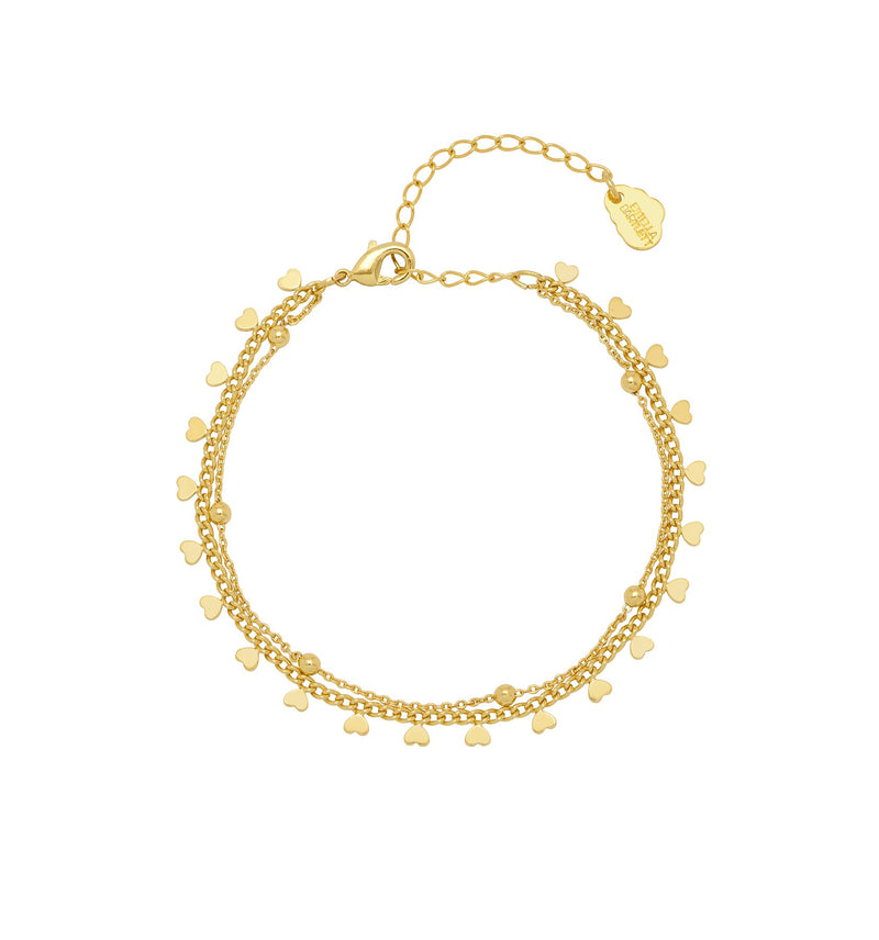 Heart and Bead Double Chain Bracelet - Gold Plated - Treasure Me - Estella Bartlett