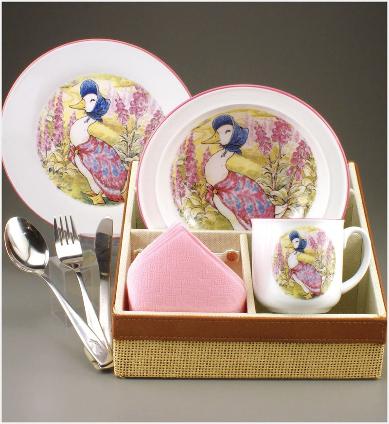 Jemima Puddleduck - Porcelain Breakfast Dining Set inc. Bowl, Mug, Plate & Cutlery by Reutter Porzellan - Perfect for New Born Baby, Christening or Naming Day Gift