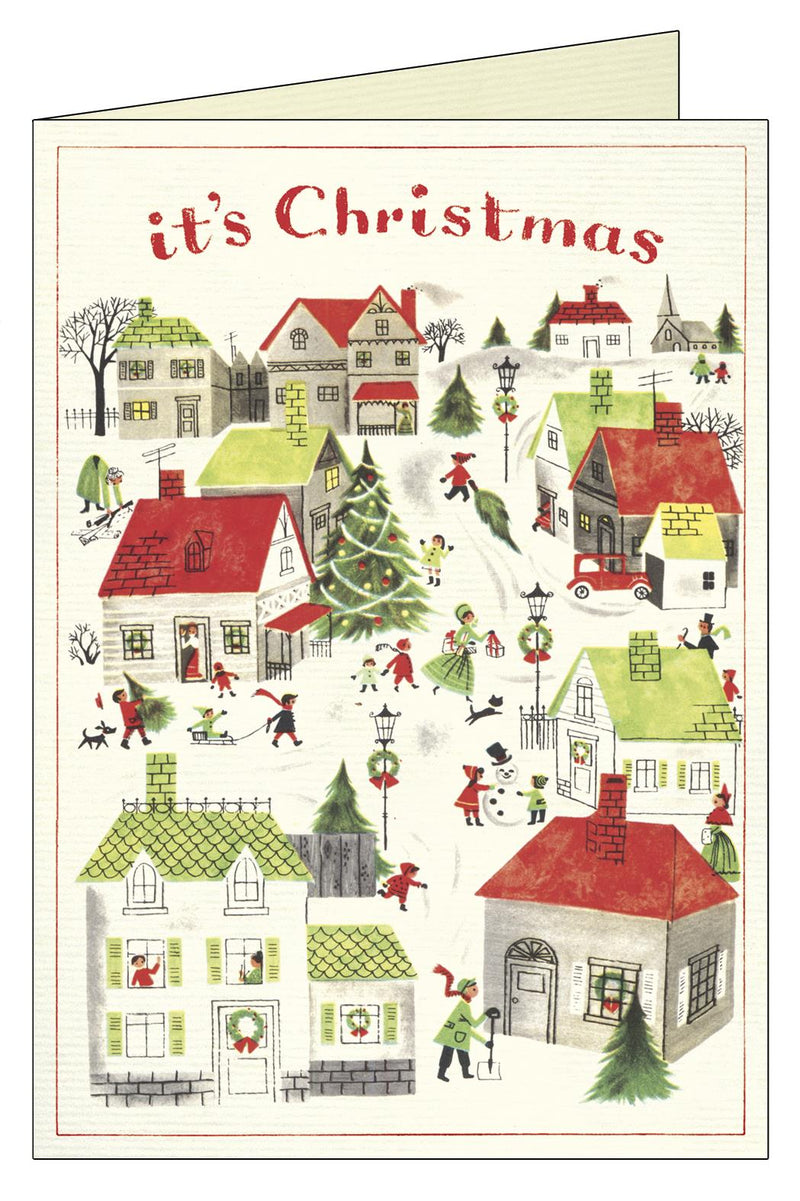 Cavallini - 10 x Glitter Village Christmas Cards/Notes - It&