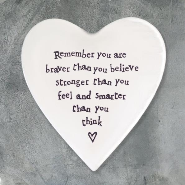 Porcelain Heart Coaster - Braver Than You Believe - East Of India - 10x11x0.5cms