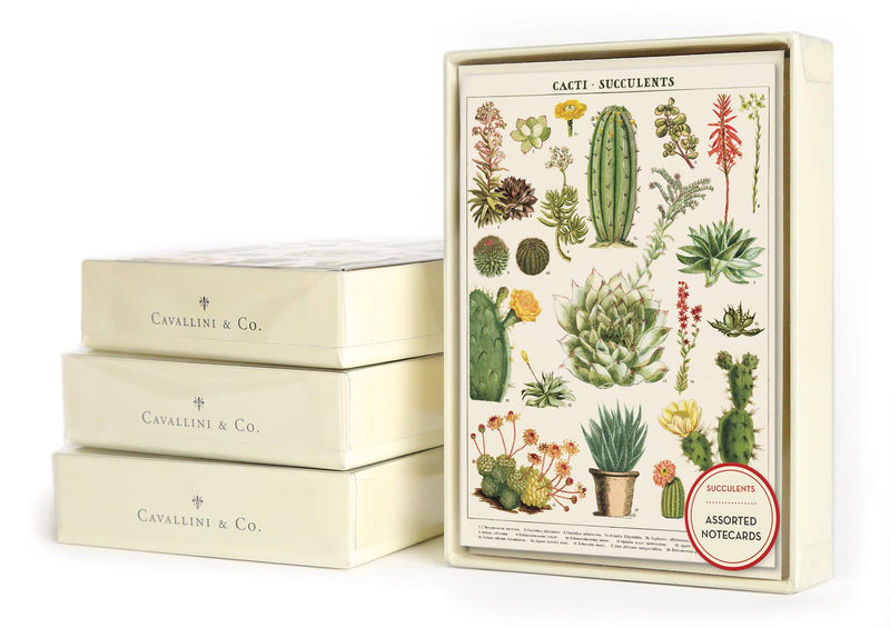Cavallini - 8 Assorted Notecards - 4 Designs/2 Per Design - Cactus/Cacti/Succulents
