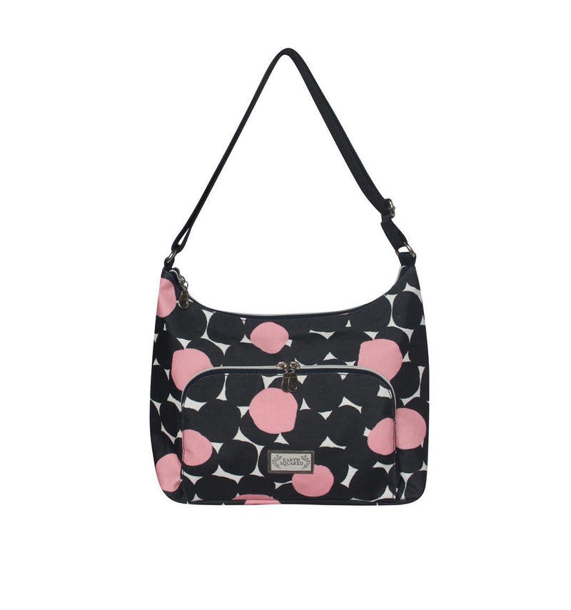 Earth Squared - Oil Cloth Lois Hobo Shoulder Bag - Florence - Navy Blue & Pink Blossom - 28x24x10cms