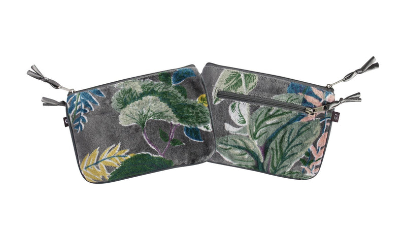 Earth Squared - Juliet Purse - Printed Botanical Velvet - Grey - 17x12cms