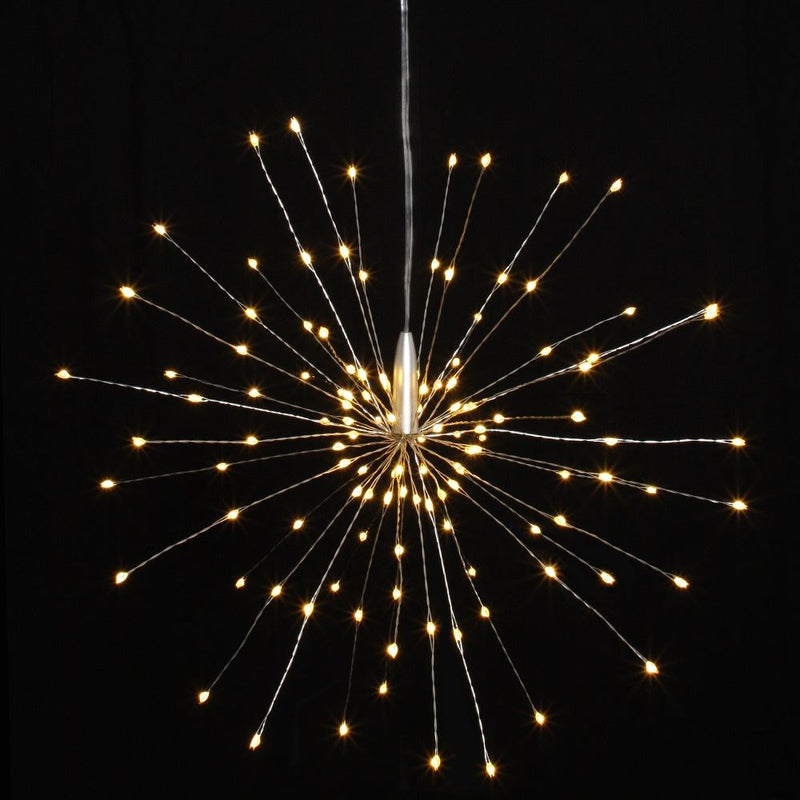 Silver Starburst - 30cms - 120 LED Indoor/Outdoor Lights w/Built In Timer - Battery Powered