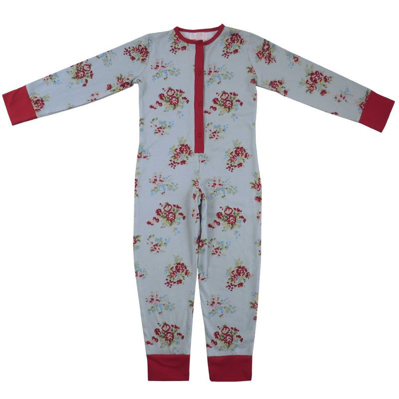100% Cotton All-In-One/Onesie - Beautifully Soft - Blue Floral - Powell Craft - Ages 2-7