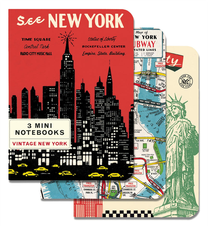 Cavallini - Set of 3 Mini Notebooks - Vintage New York - Lined, Blank & Graph Interiors