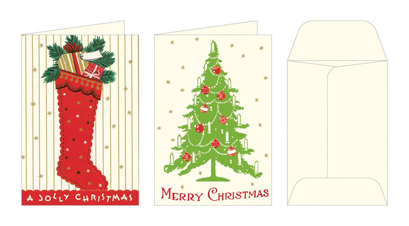 Cavallini - Tin of Glittered Petite Notes - 2 Designs - 12 Cards - Vintage Christmas