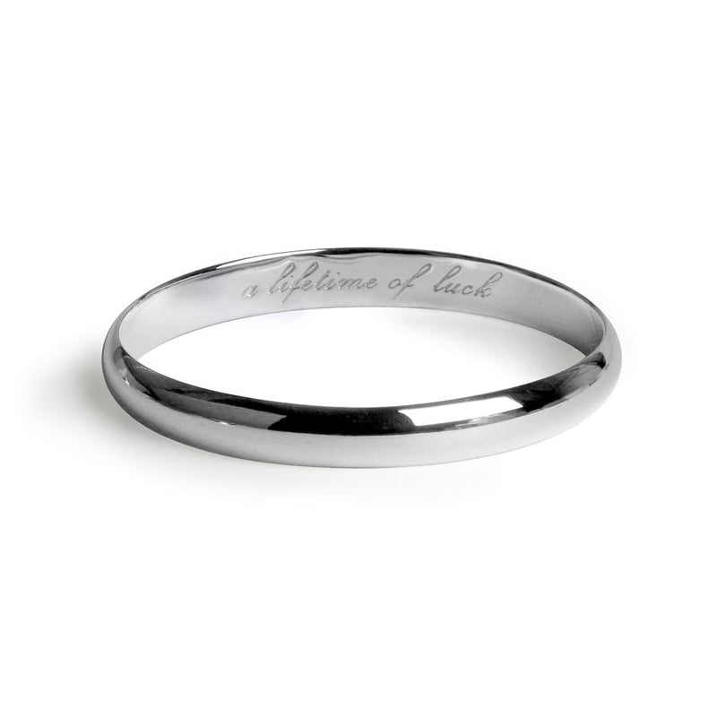 Message Bangle - A Lifetime of Luck - Rhodium Plated - Tales From The Earth - Presented In Pale Blue Gift Box