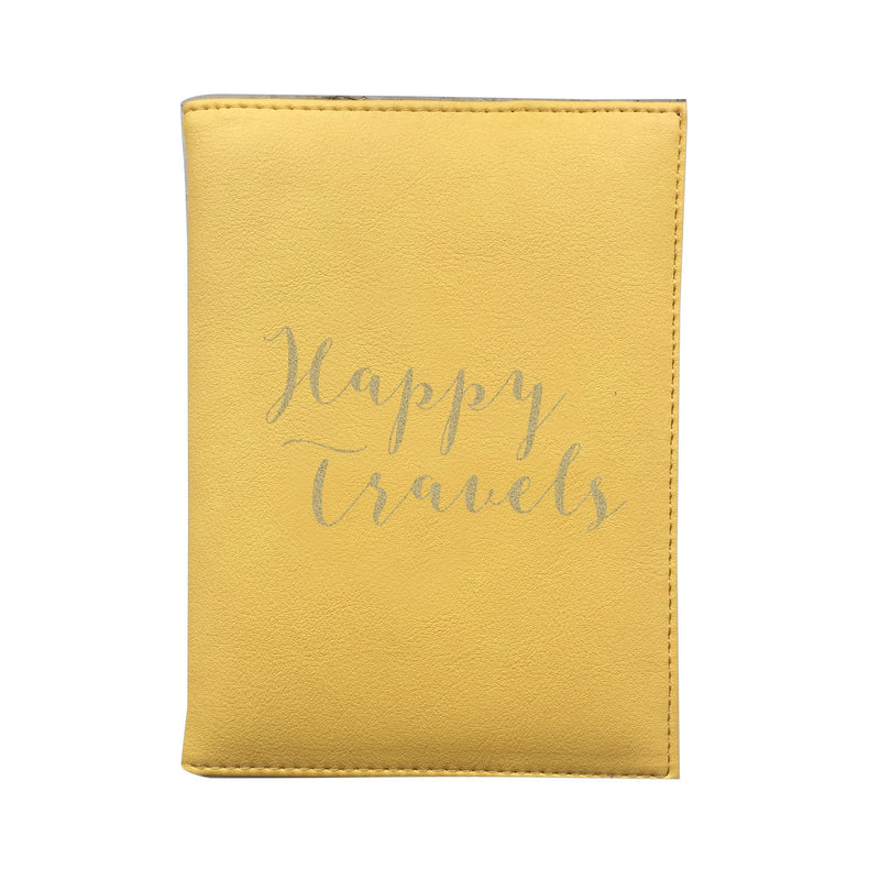 Bombay Duck - Happy Travels - Sunshine Yellow/Gold Passport Holder/Cover- Printed Faux Leather