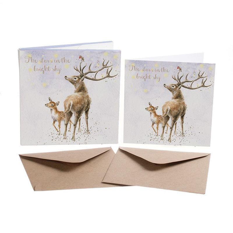 The Stars In The Bright Sky - 8 Luxury Gold Foiled Xmas Cards & Envelopes - Wrendale Designs