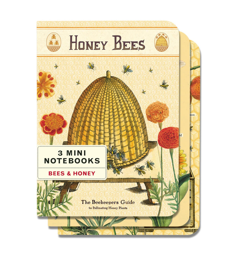 Cavallini - Set of 3 Mini Notebooks - Honey Bees - Lined, Blank & Graph Interiors