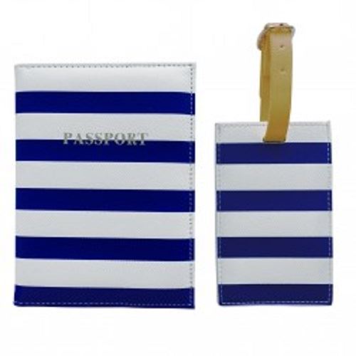 Bombay Duck - All Aboard! - Navy & White Passport Holder/Cover & Luggage Tag Set - Printed Faux Leather