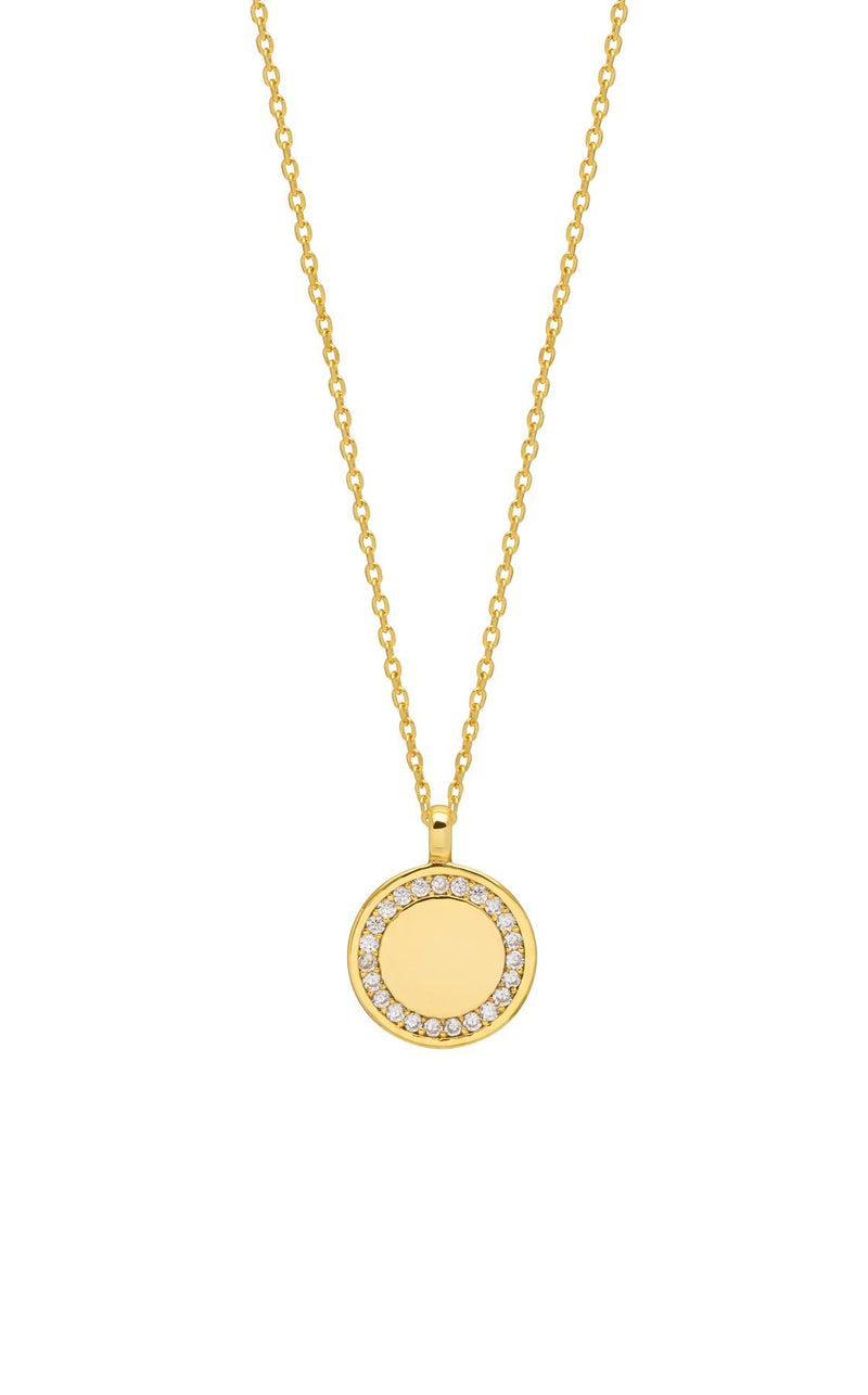Coin Disc With Cubic Zirconia Halo Necklace - Gold Plated - You Are Limited Edition - Estella Bartlett