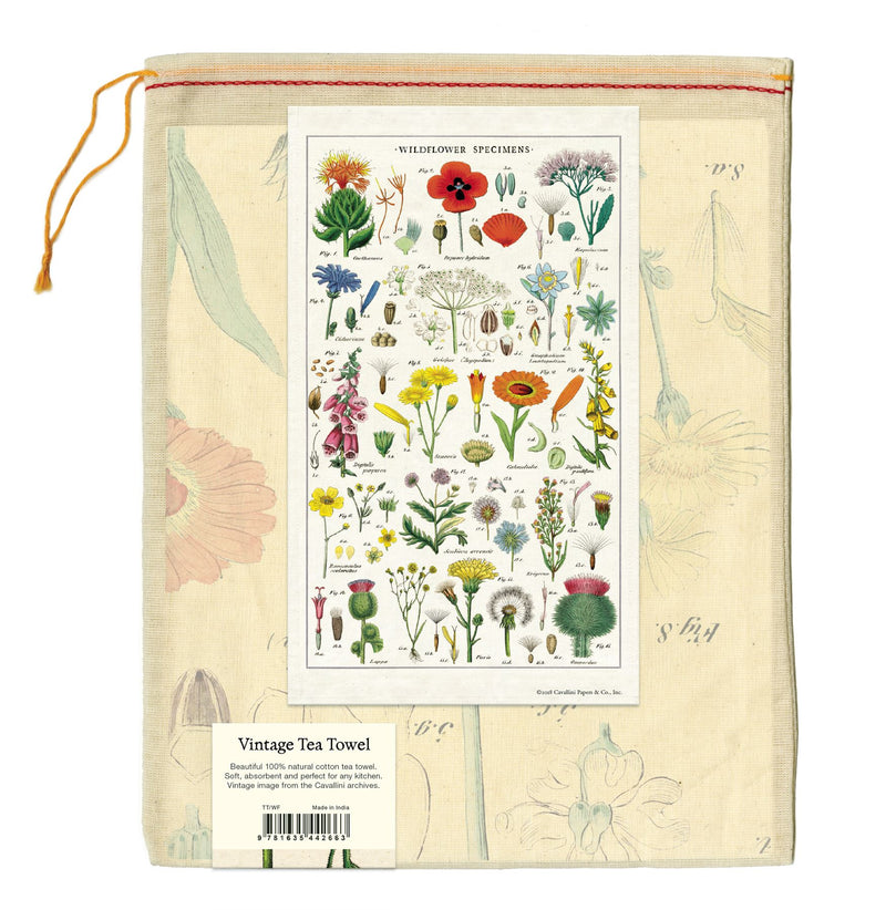 Cavallini - 100% Natural Cotton Vintage Tea Towel - 80 x 47cms - Wildflowers