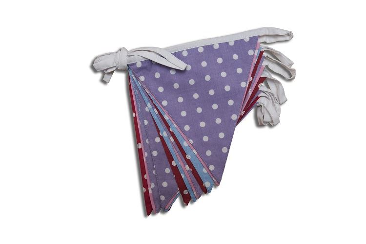 100% Cotton Bunting - Polka Dot - Lilac/Pink/Red/Blue-10m/33 Double Sided Flags