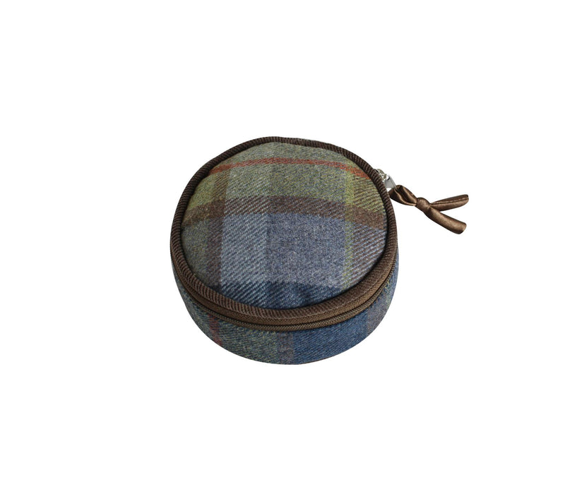 Earth Squared - Round Jewellery Pouch - Tweed Wool - Autumn - 10x10x5cms