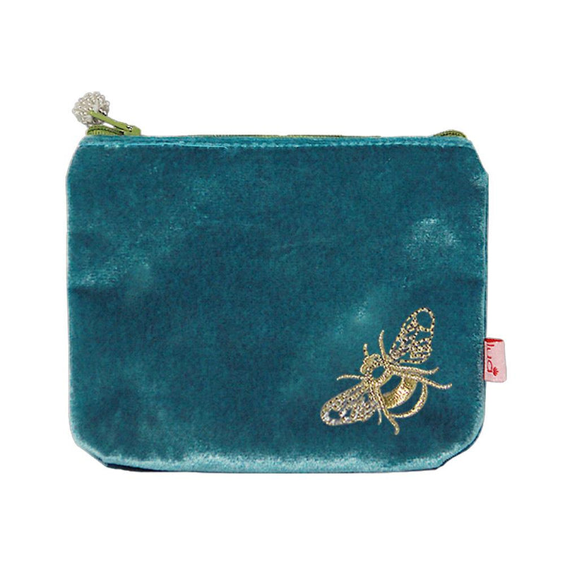 Lua - Velvet Coin Purse With Embroidered Bee - 11 x 16cms - 4 Colour Options