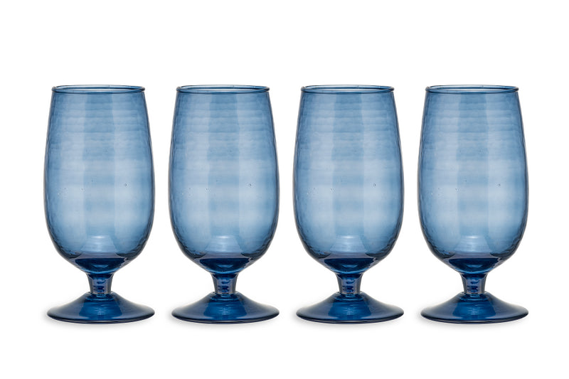 Yala Hammered Wine Glass - Indigo Blue Glass - Set of 4 - Nkuku