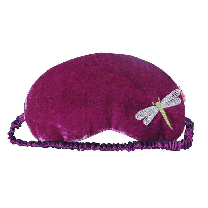 Lua - Velvet Eye/Sleep Mask With Embroidered Dragonfly 9.5 x 19cms - Orchid Pink