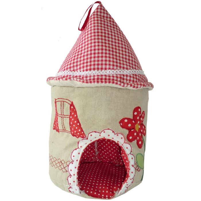 Pretty Mouse House - Embroidered & Patchwork With Red Gingham Roof - Powell Craft - 38x20cm