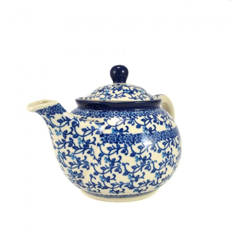 Medium Teapot - Blue Vine Flowers- 0.9 Litre - 0264-1824X - Polish Pottery