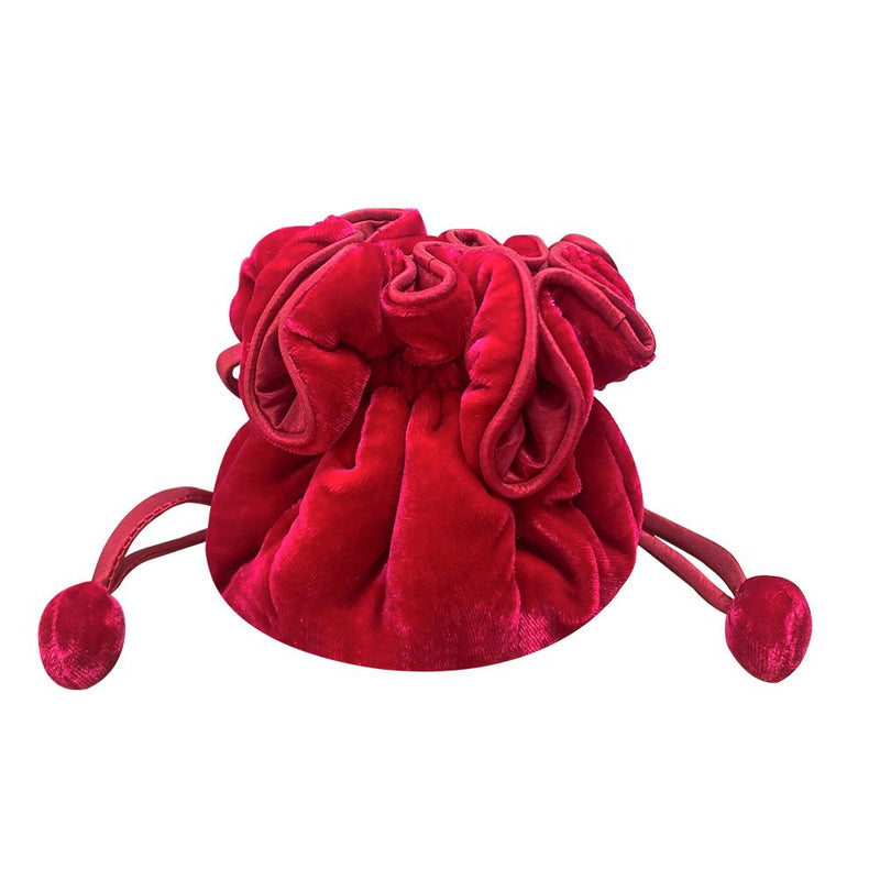 Lua - Round Velvet Draw-Pull Jewellery Pouch - Hot Pink - 12x9.5cms