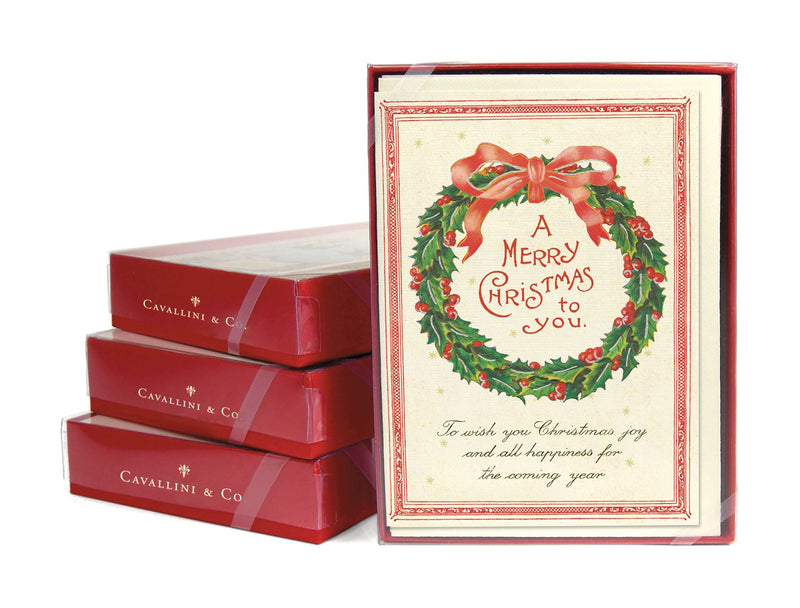 Cavallini - 10 x Glitter Greetings Christmas Cards/Notes - Christmas Wreath