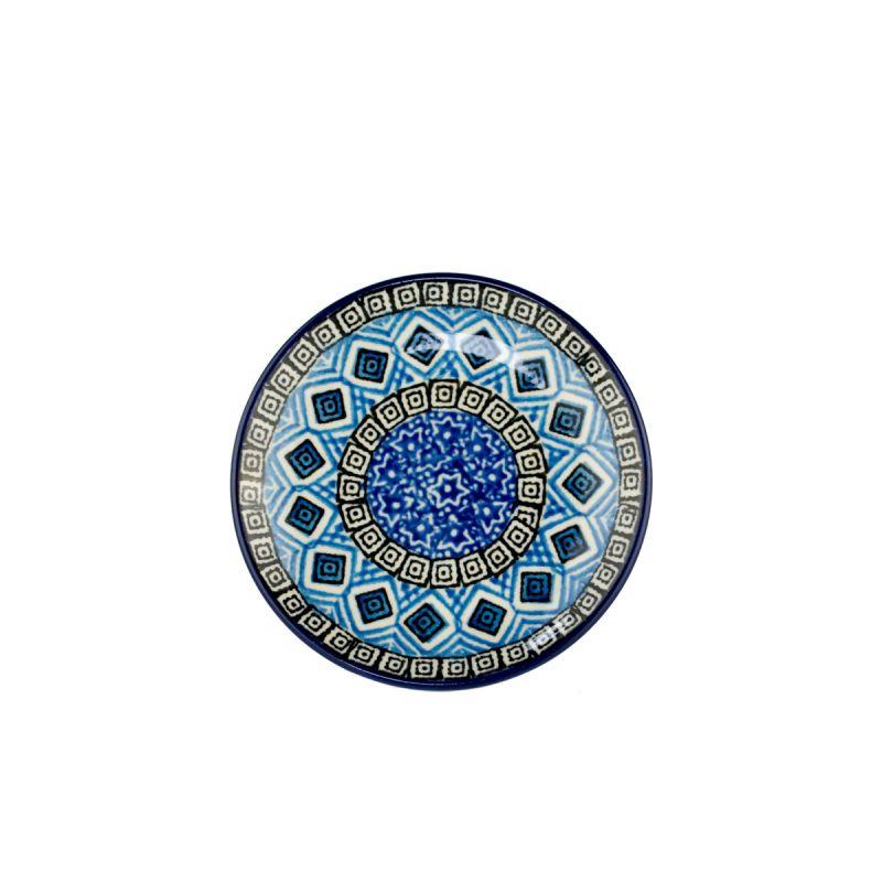 Round Tea Bag/Trinket Dish - Blue Mosaics - 10cms - 0262-1917X - Polish Pottery