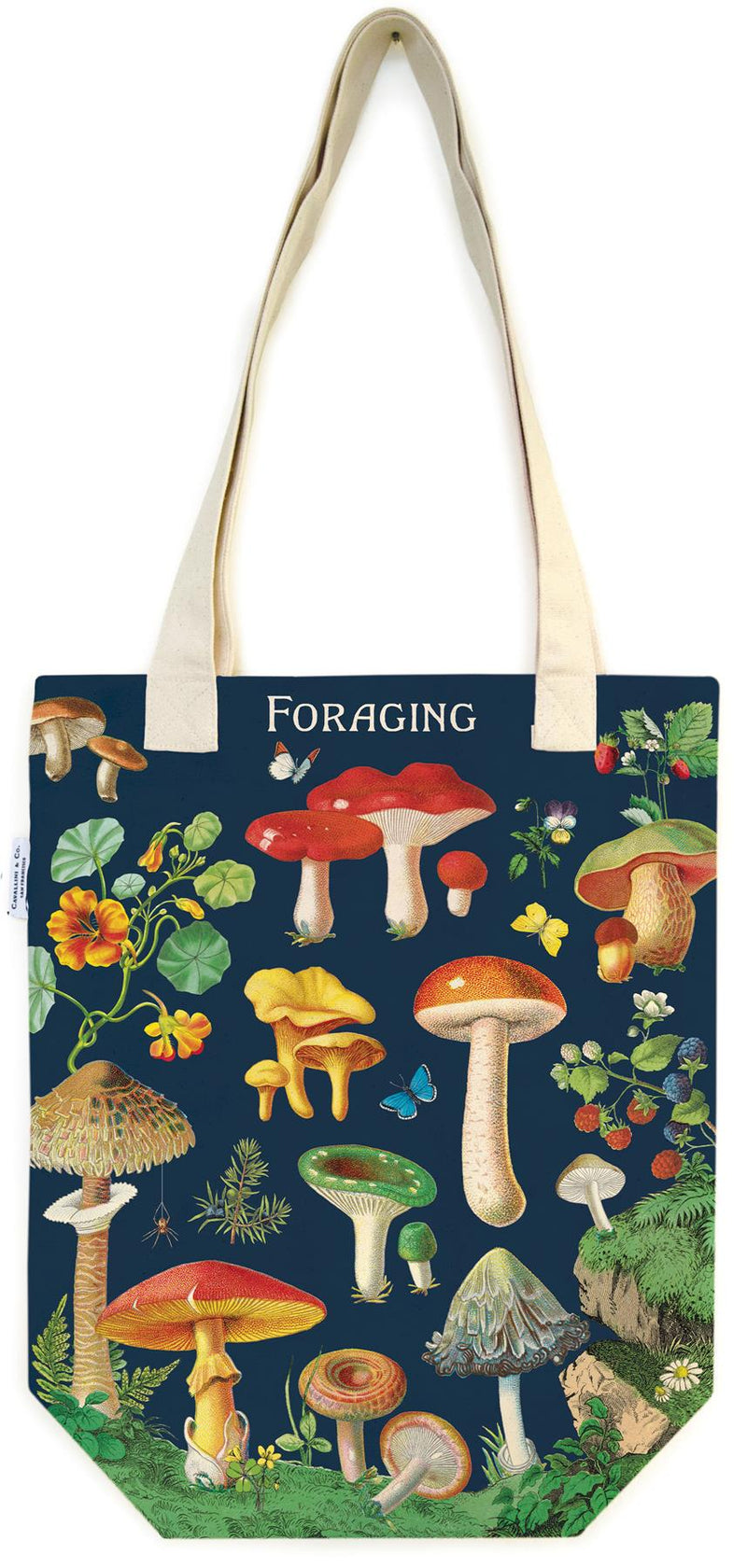 Cavallini - 100% Natural Cotton Vintage Tote Bag - 33x40.5cms - Foraging Plants & Mushrooms