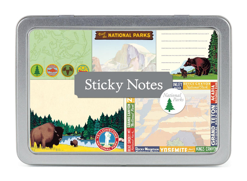 Cavallini - Tin of Sticky Notes/Memos - USA National Parks - 5 Note Pads/60 sheets per pad