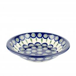 Pasta Plate/Soup Bowl - Green, Red & White Spots - Peacock - 0026-0054AX - 21.5 x 4.5cms - Polish Pottery