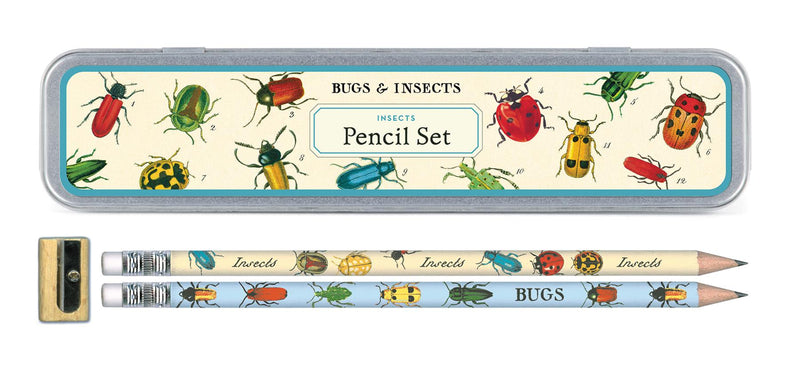 Cavallini - Tin of Pencils - Bugs & Insects - 10 Pencils/2 Designs, & Sharpener
