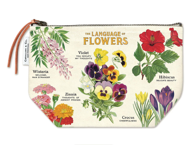 Cavallini - 100% Natural Cotton Vintage Pouch Bag - 15x22cms - Language of Flowers