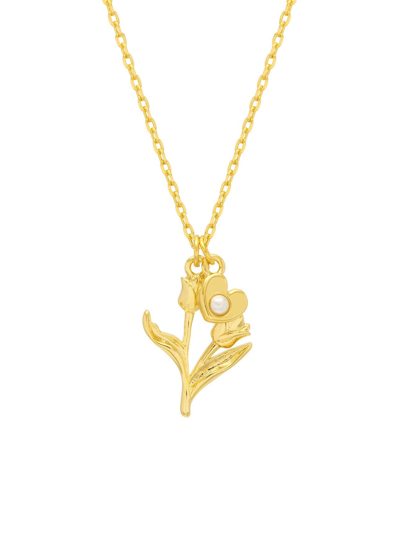 Tulips, Pearl & Heart Necklace - Gold Plated - You&