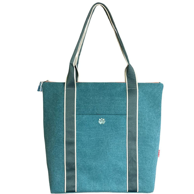Lua - Thick Cotton Canvas Tote Shopping Bag - Teal - 42 x 35cms