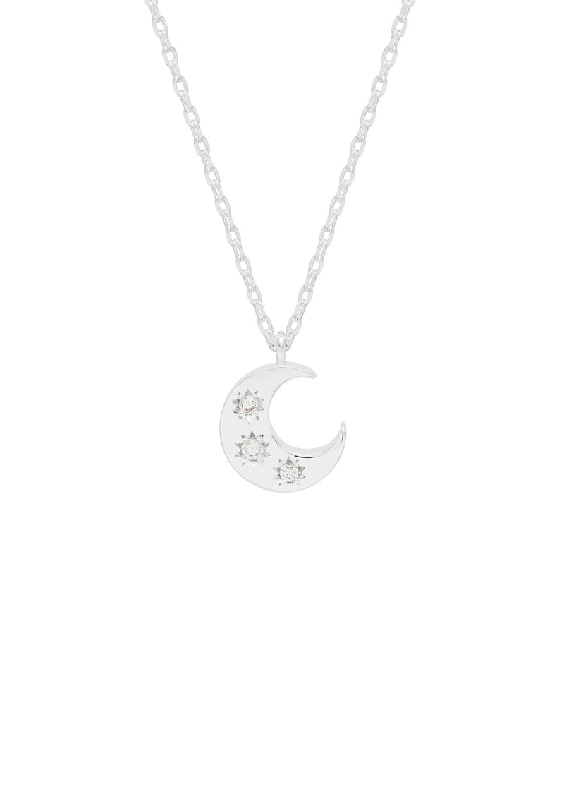 Three Stone Moon Necklace - Silver Plated - Chase The Moonlight - Estella Bartlett