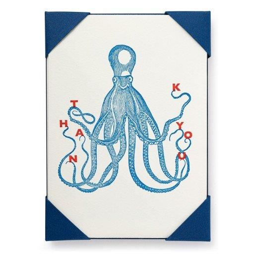 Octopus - Thank You - 5 Letterpress Notecards & Envelopes - Jason Faulkner