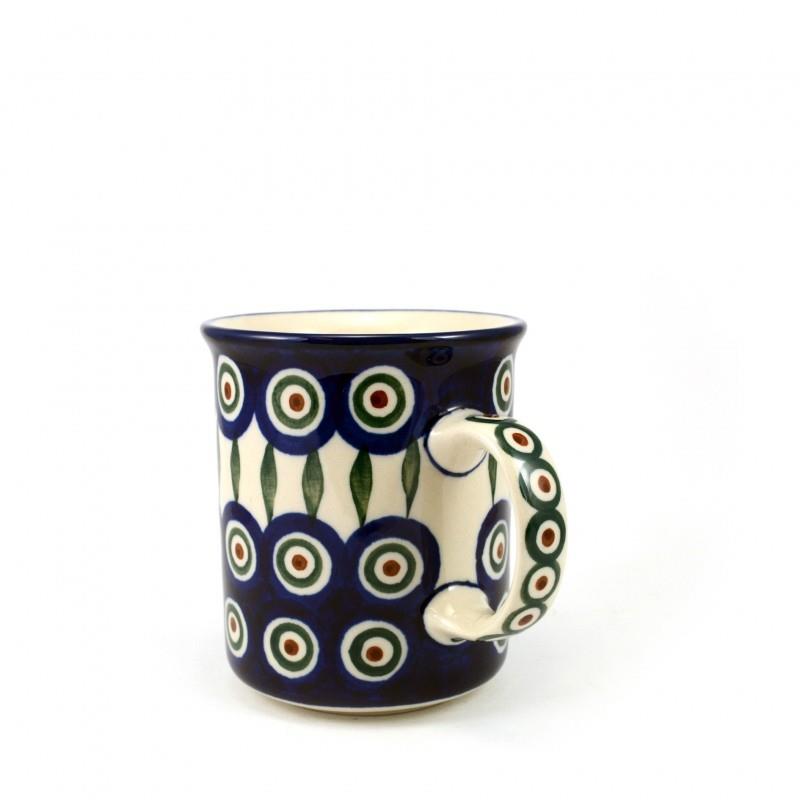 Classic Straight Sided Mug - Green, Red & White Spots - Peacock - 270ml - 0236-0054X - Polish Pottery