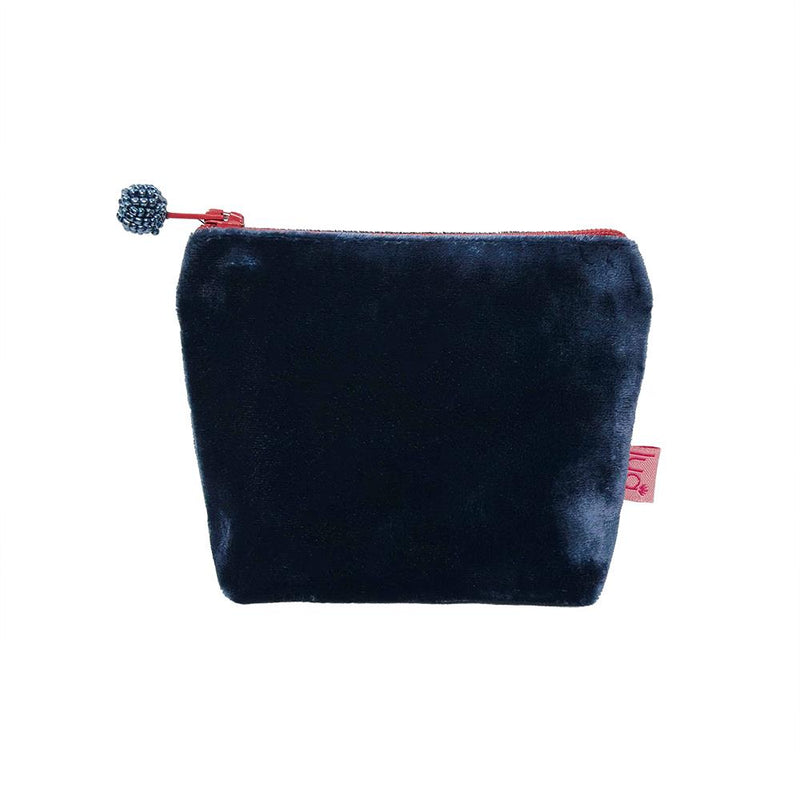 Lua - Velvet Mini Coin Purse  9 x 11cms - Navy Blue/Red Zip