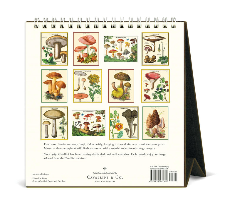 Cavallini - 2025 Desk Calendar - 6 x 6.5ins - Foraging Mushrooms & Plants