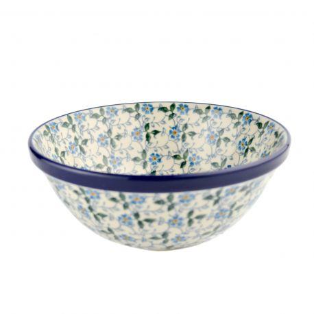 Cereal/Pasta Bowl - Periwinkle/Blue & Yellow Flowers - 0058-2089X - 16.5 x 6.5cms - Polish Pottery
