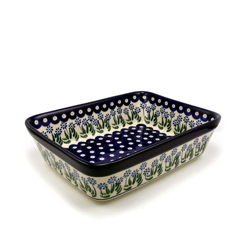 Lasagne Dish - Daisies & Blue Spots - 25 x 19.5 x 6.5cms - 0404-0377EX - Polish Pottery