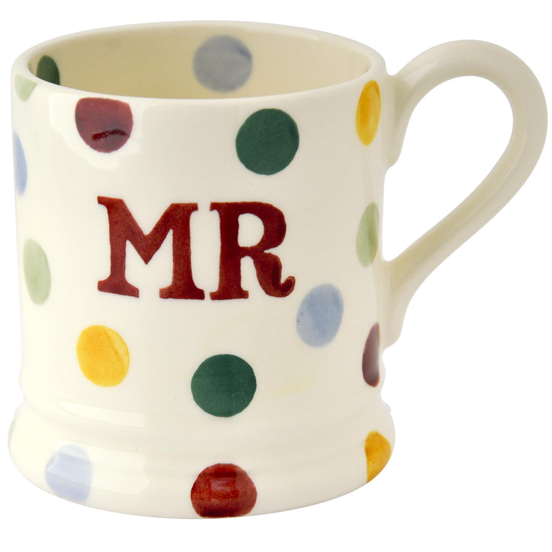 Emma Bridgewater - 2 x Half Pint Mug (300ml/1/2pt) - 9.3x8.2cms - Polka Dots - Mr & Mrs