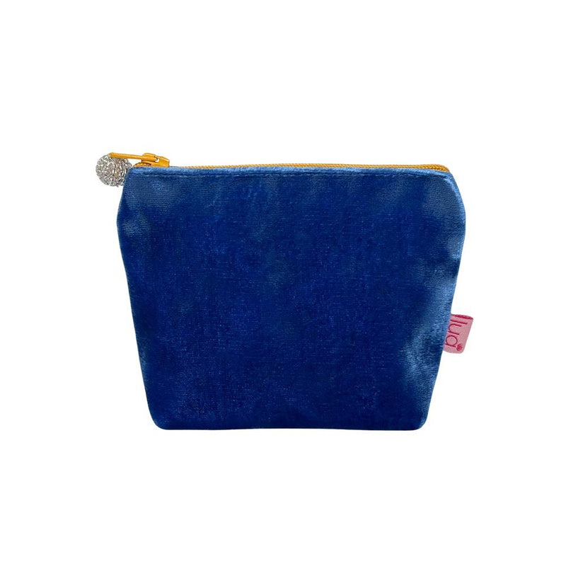 Lua - Velvet Mini Coin Purse  9 x 11cms - Cobalt Blue/Orange Zip