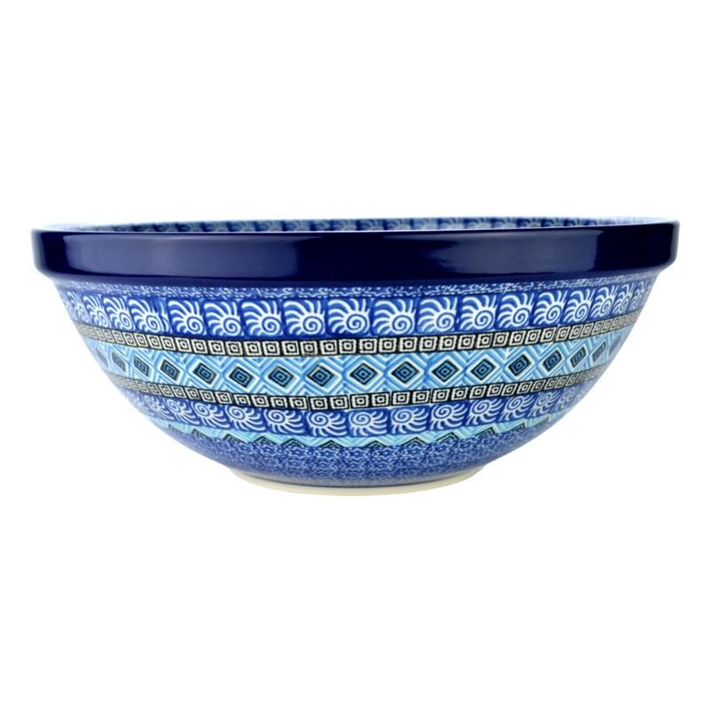 Large Salad/Fruit Bowl - Blue Mosaics - 0055-1917X - 28 x 11cms - Polish Pottery