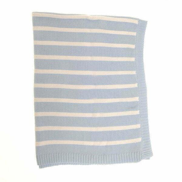 Blue & White Stripes Reversible Blanket - 100% Cotton - 75 x 100cms - Ziggle