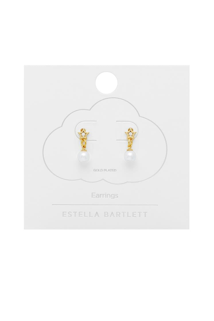 Pearl Drop Cubic Zirconia Star Stud Earrings - Gold Plated - Estella Bartlett