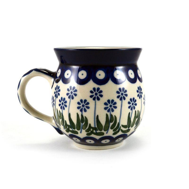 Medium Round Mug - Daisies & Blue Spots - 350ml - 0070-0377EX - Polish Pottery