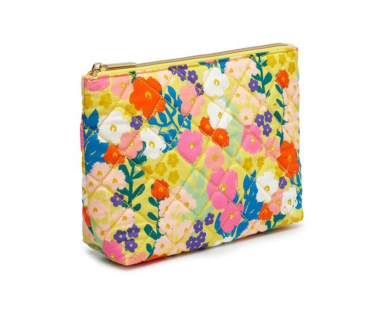 Large Cosmetic Make Up Bag/Pouch - Yellow Floral Print - 19x11x8cms - Estella Bartlett